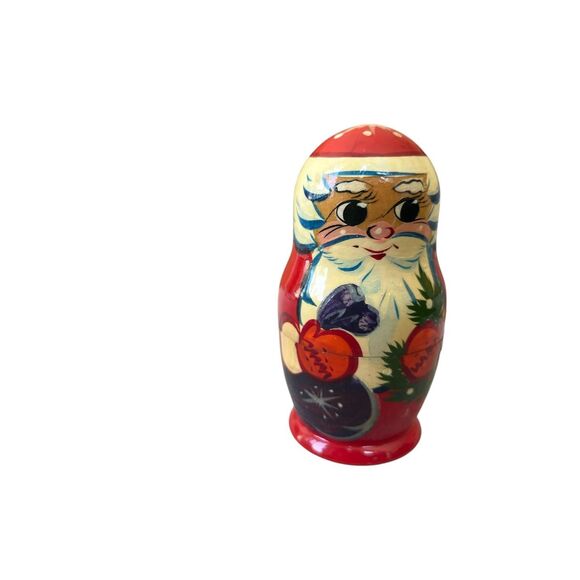 Vintage Russian Nesting Doll Christmas Wooden Santa Snowman 5 Pieces - Picture 6 of 7